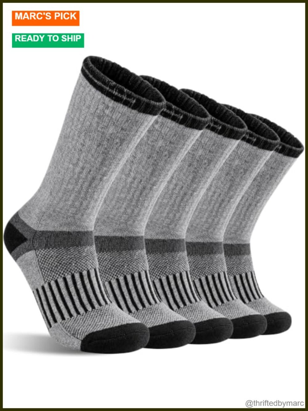 5 Pairs Merino Wool Hiking Socks Warm Thermal Cushioned Moisture Wicking